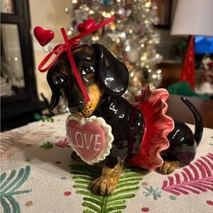 Blue Sky Dachshund Love Figurine with Red Accents